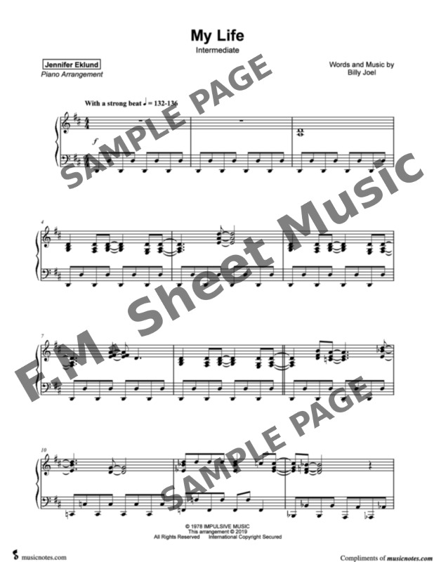 My Life (Intermediate Piano) By Billy Joel - F.M. Sheet Music - Pop ...